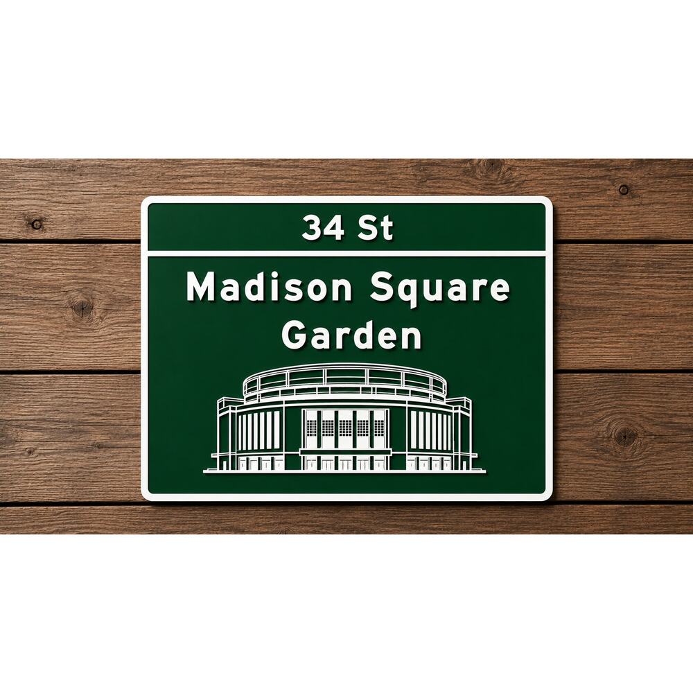 New York City Madison Square Garden Exit Road Sign Downtown 34th St Knicks